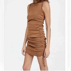 Lioness Military minds mini dress S brown Ruched sleeveless bodycon